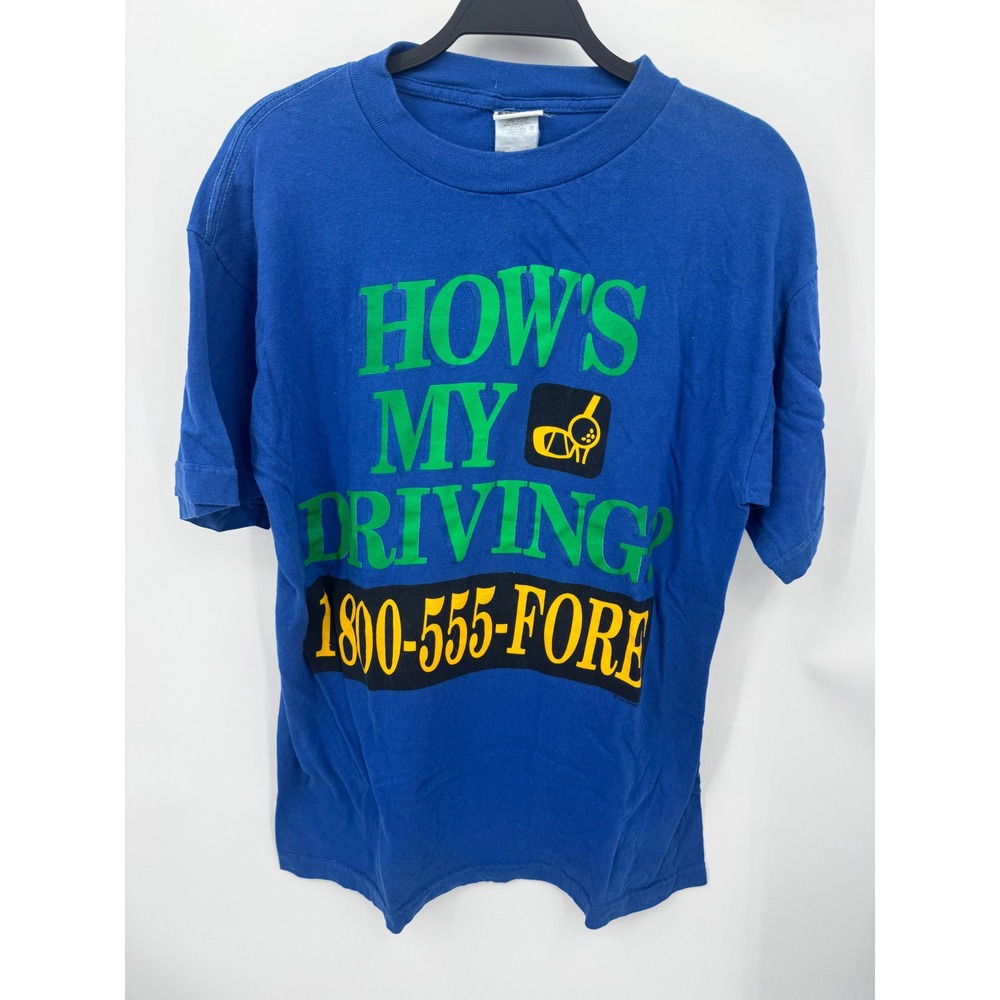 Trend Basics Vintage T-Shirt Men Est sz Large Blue Driving Golf Graphic